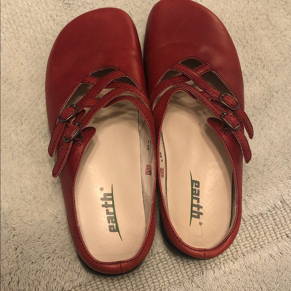 Earth Red Leather Mary Jane Flats